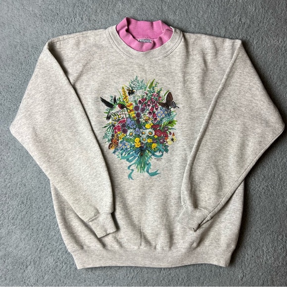 Morning Sun Tops - Vintage Floral Sweatshirt Double Collar Size Large